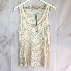 NWT Capri Sheer Embroidered Lace Tank top Cream